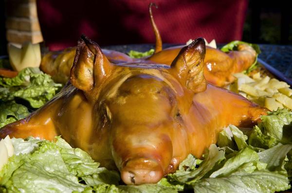 Plato de cochinillo con ensalada